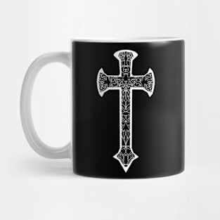 White colored cross design with intricate Celtics work Mug